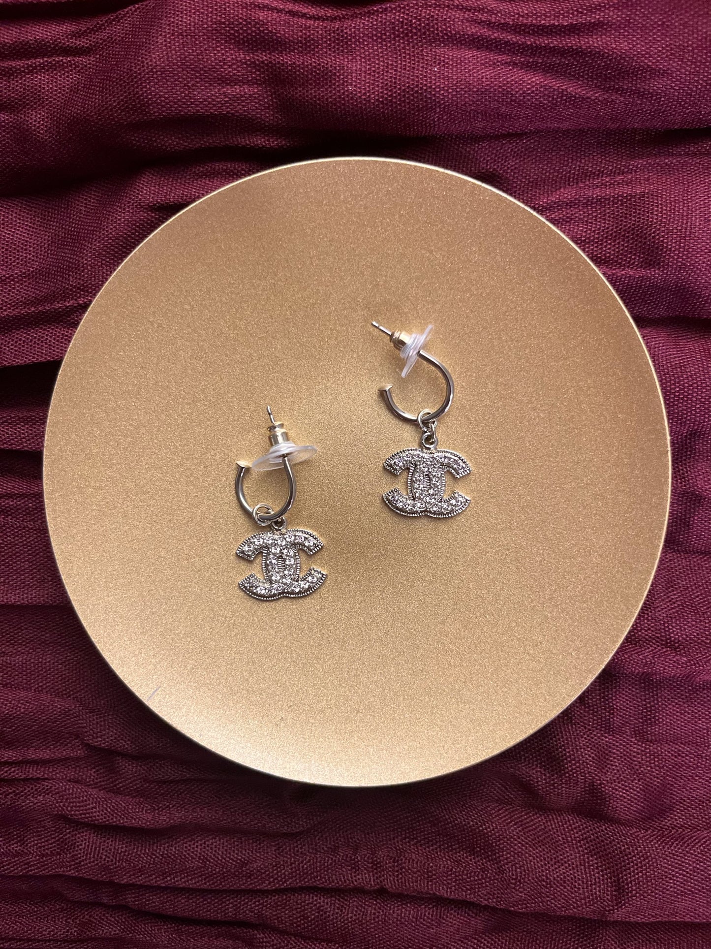 Chanel 2008 Double-Layer Pale Pink Crystal Earrings in Light Gold Tone