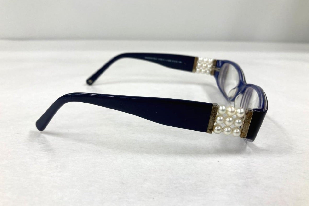 Chanel Vintage Black Slim Frame Glasses with Triple Pearl Detail