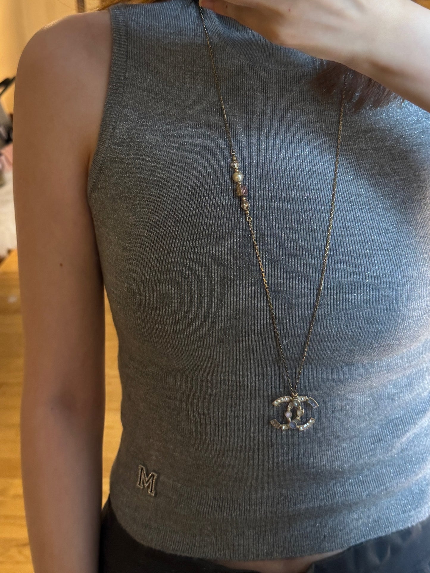 Chanel Pastel Crystal CC Pendant Necklace