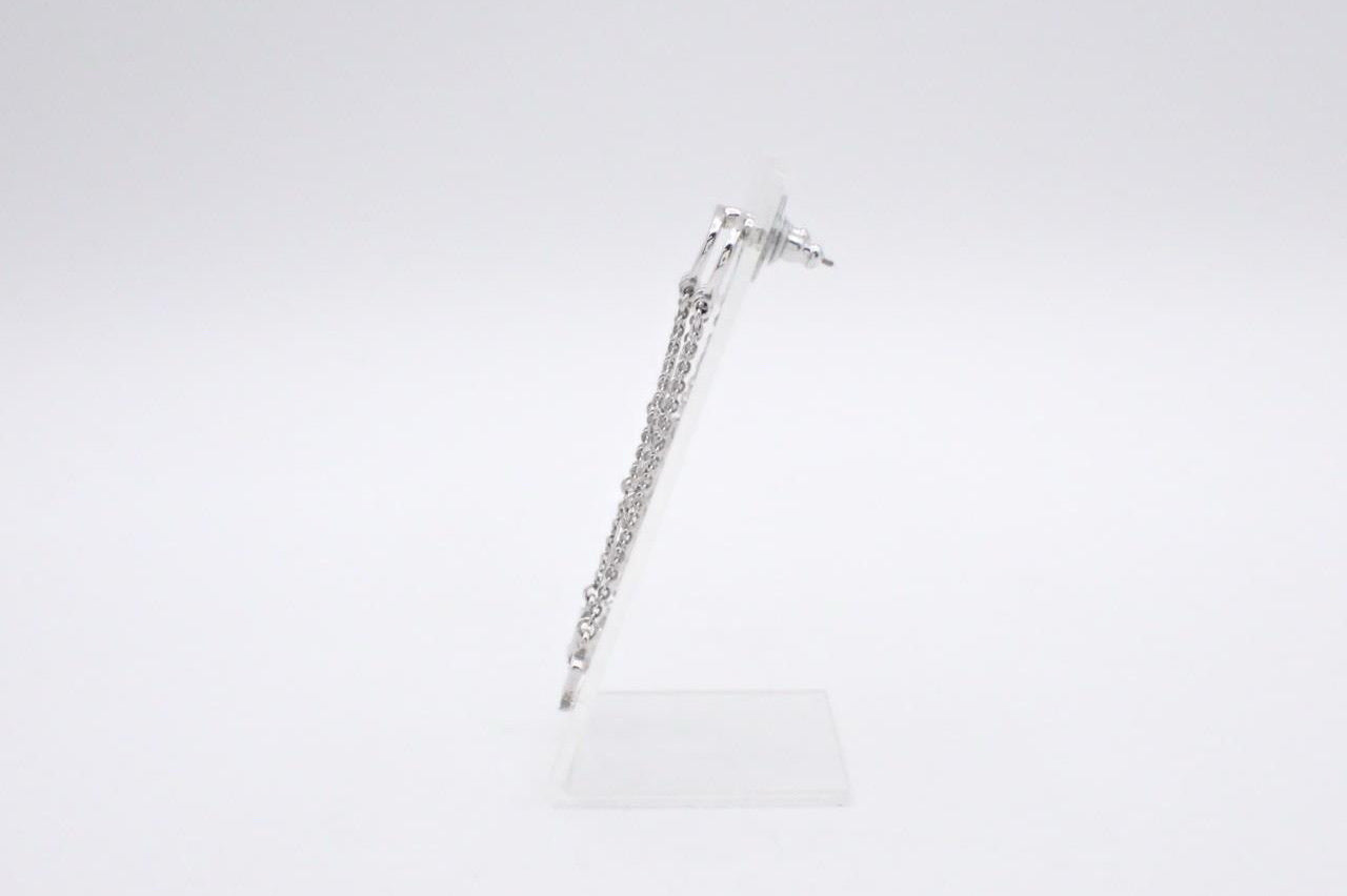 Vintage Dior Logo Letter Chain Drop Earrings – Silver Tone