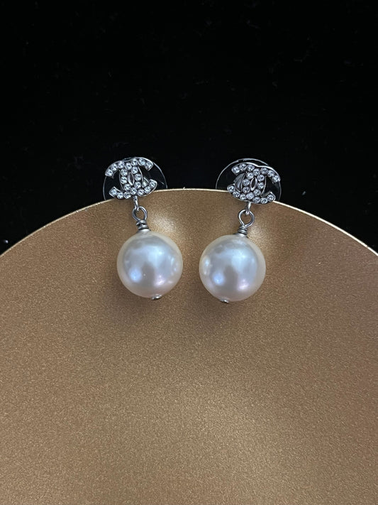 Vintage Chanel 2022 Crystal & Pearl CC Stud Earrings