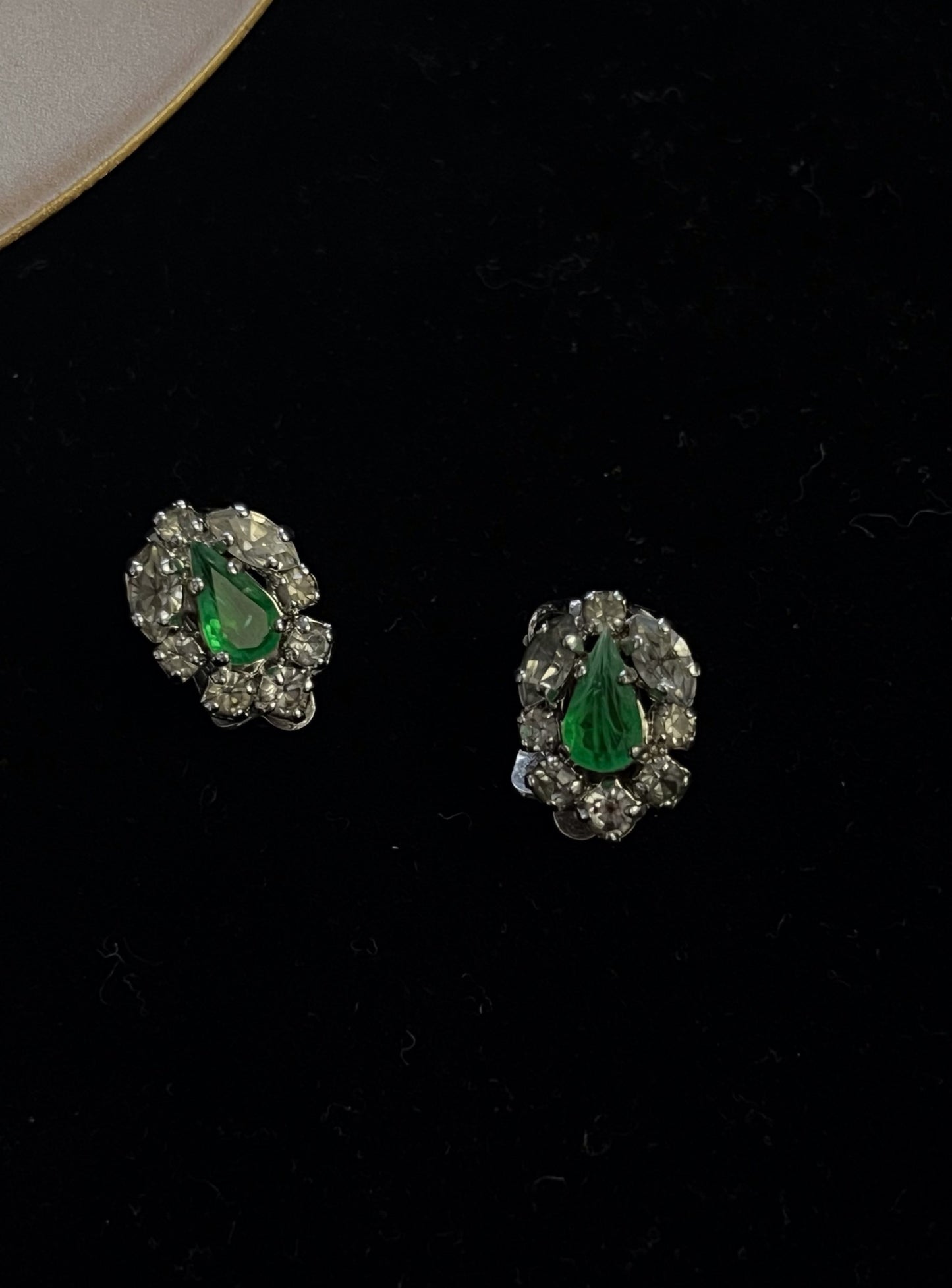 Vintage Dior Jade-Heart Crystal Clip-On Earrings