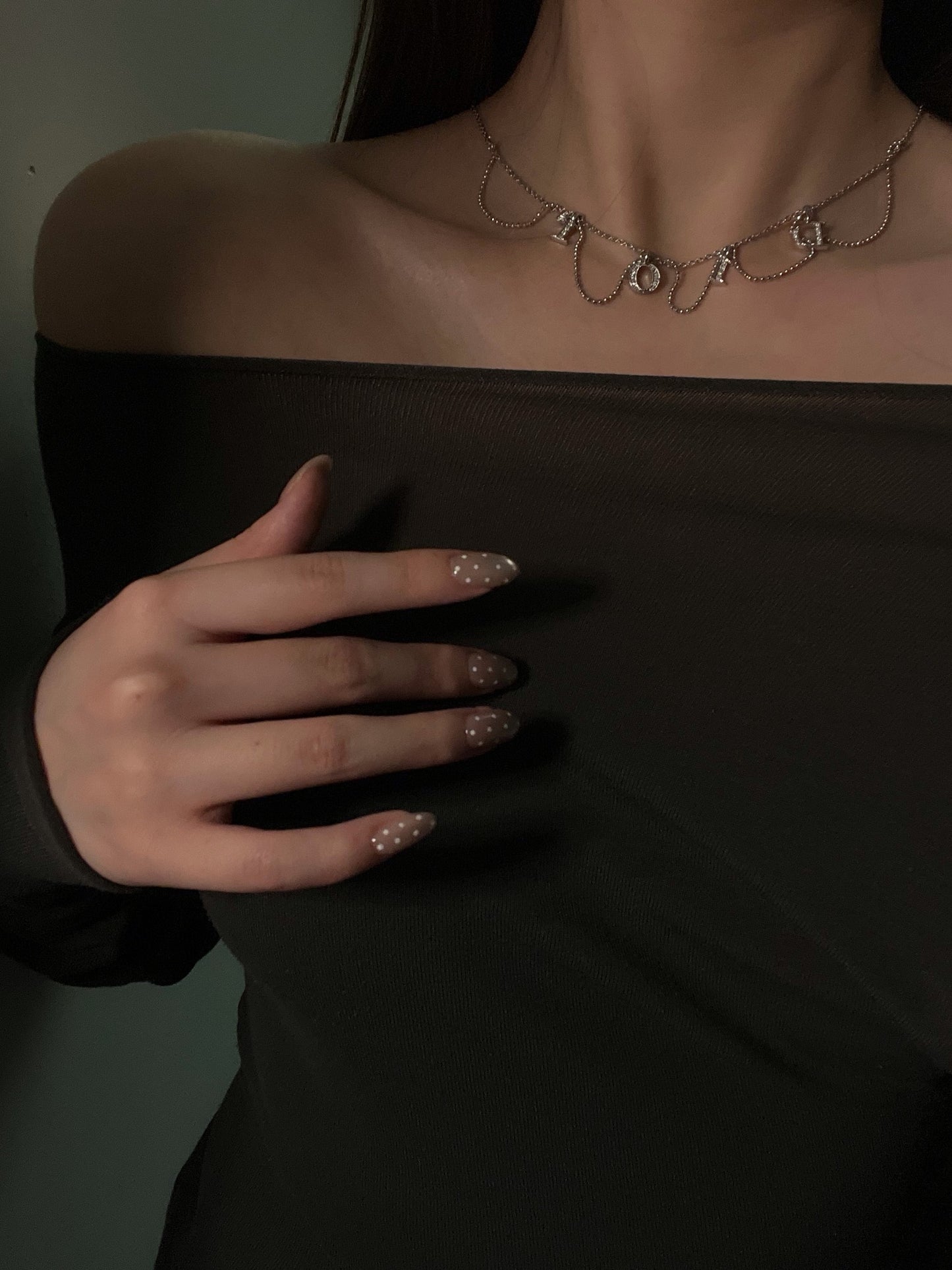 Dior Vintage Silver-Tone Crystal Letter Charm Choker