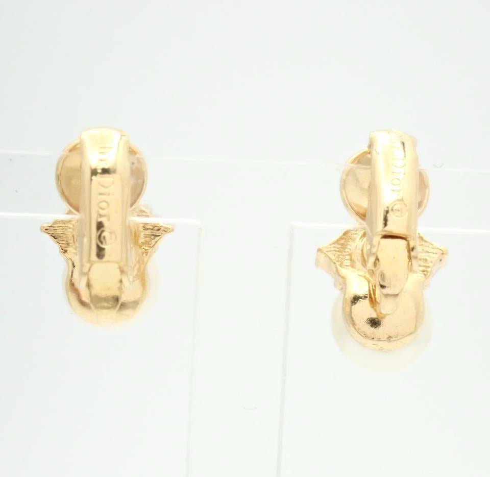 Vintage Dior Gold CD Pearl Crystal Clip-On Earrings