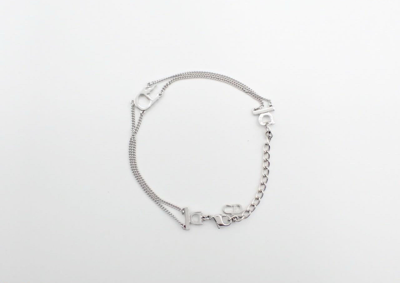 Vintage Dior Silver Flame Double-Chain Bracelet