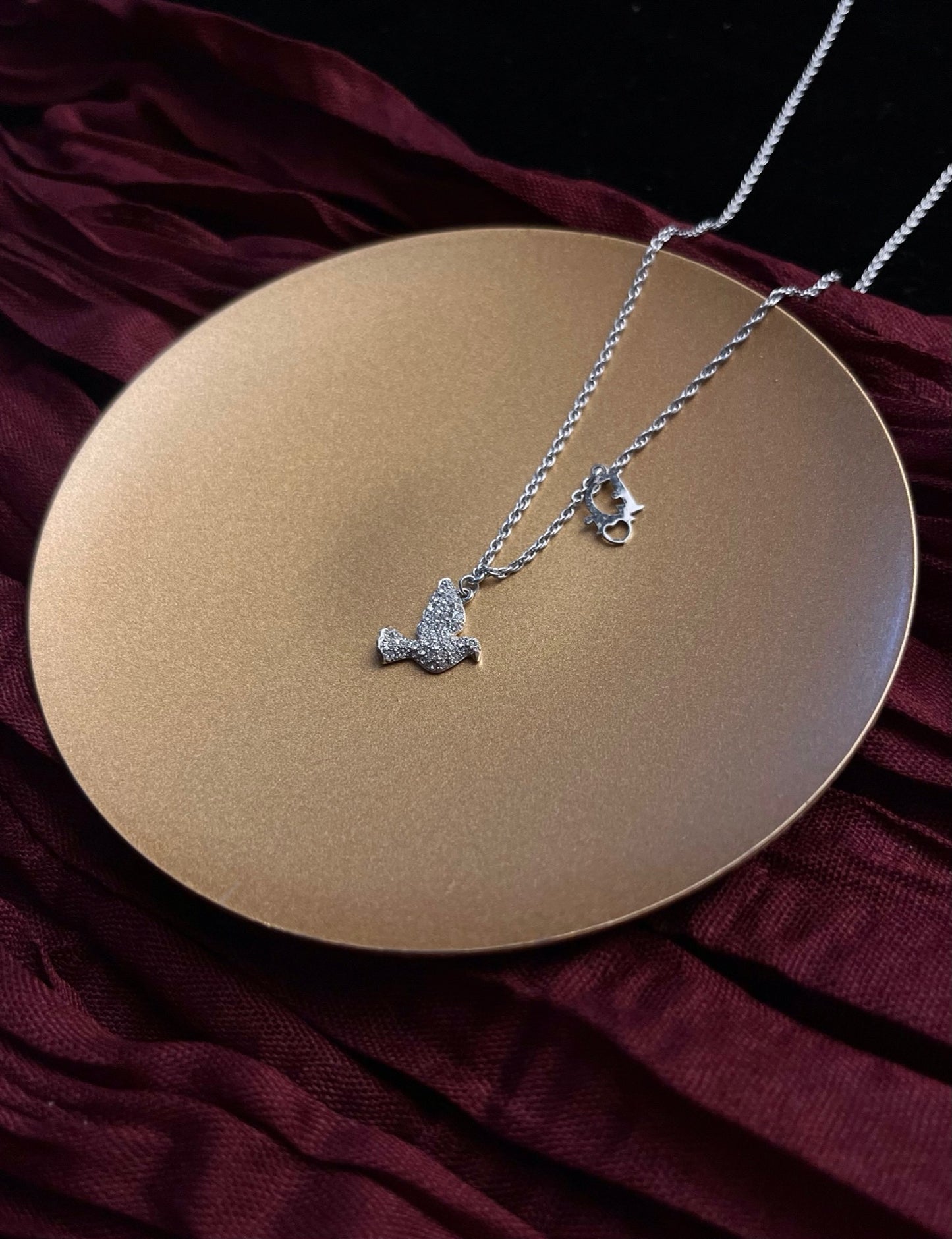 Vintage Dior Silver Crystal Dove Necklace