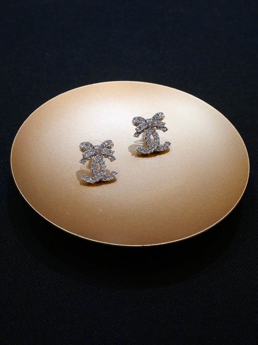 Chanel 2024 Crystal-Embellished Bow CC Stud Earrings
