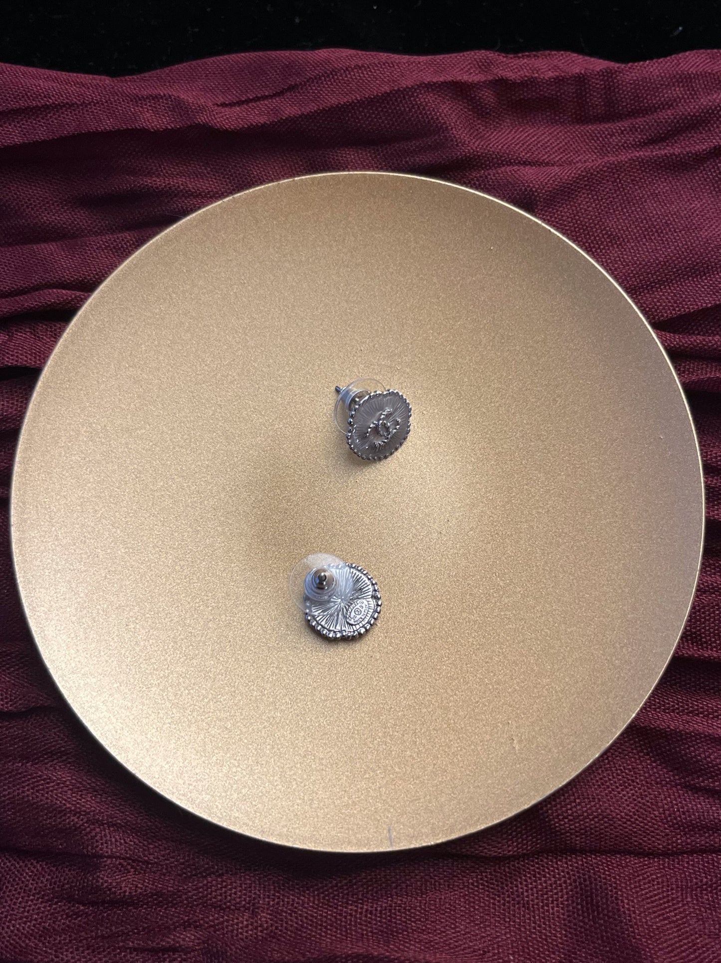 Chanel 2015 Vintage Silver CC Textured Stud Earrings