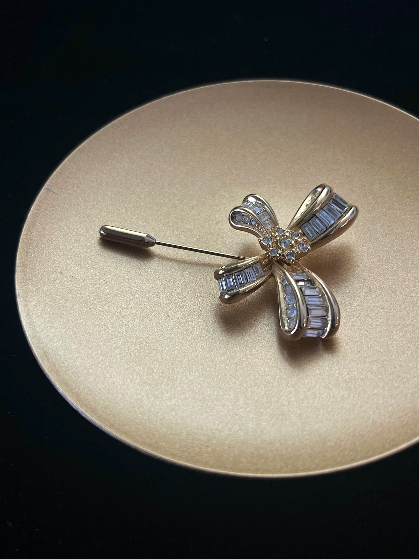 Vintage Dior Gold Crystal Bow Brooch