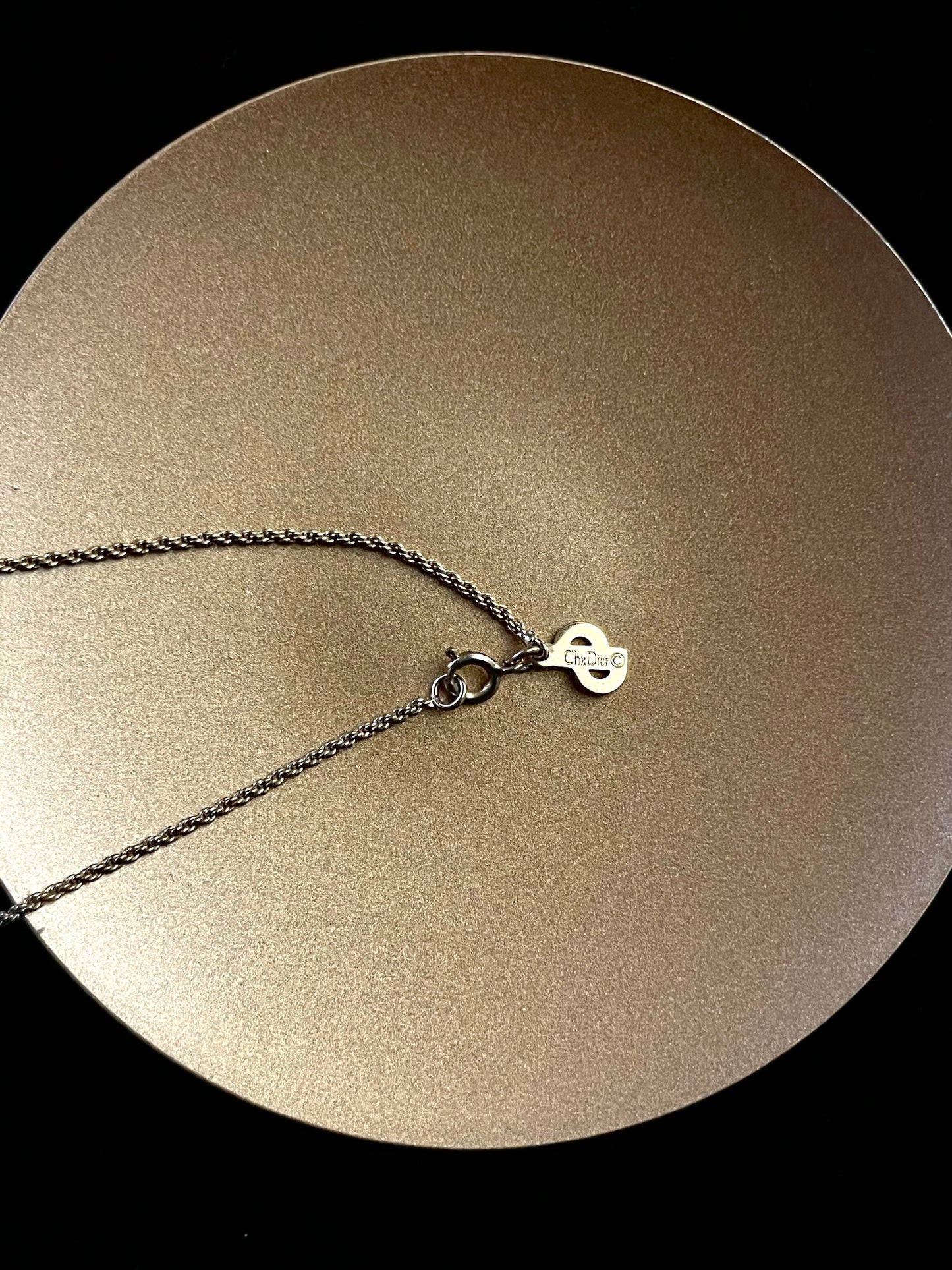 Dior Vintage Black & Gold Crystal-Edged Logo Necklace