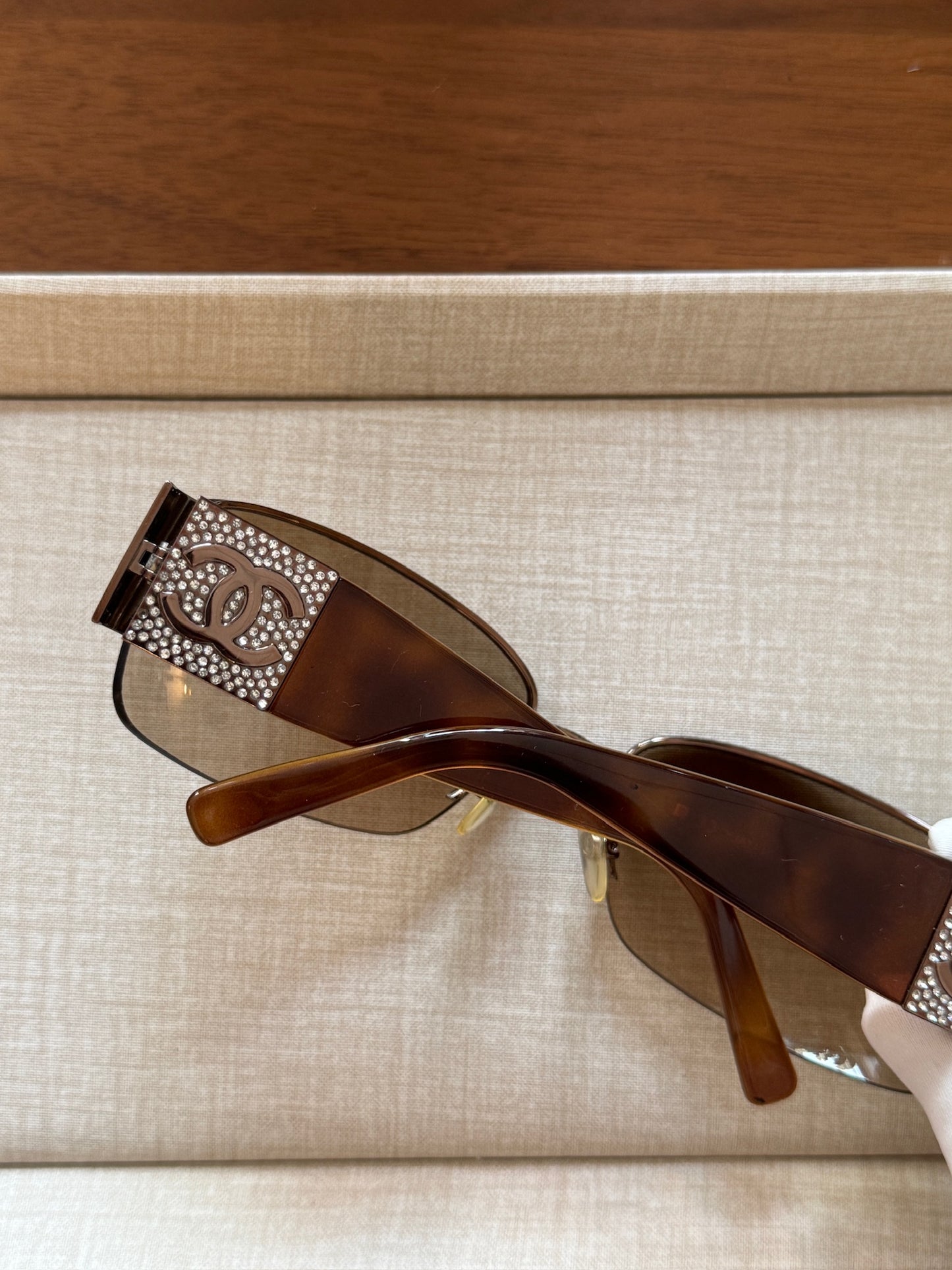 Chanel Crystal CC Shield Brown Sunglasses