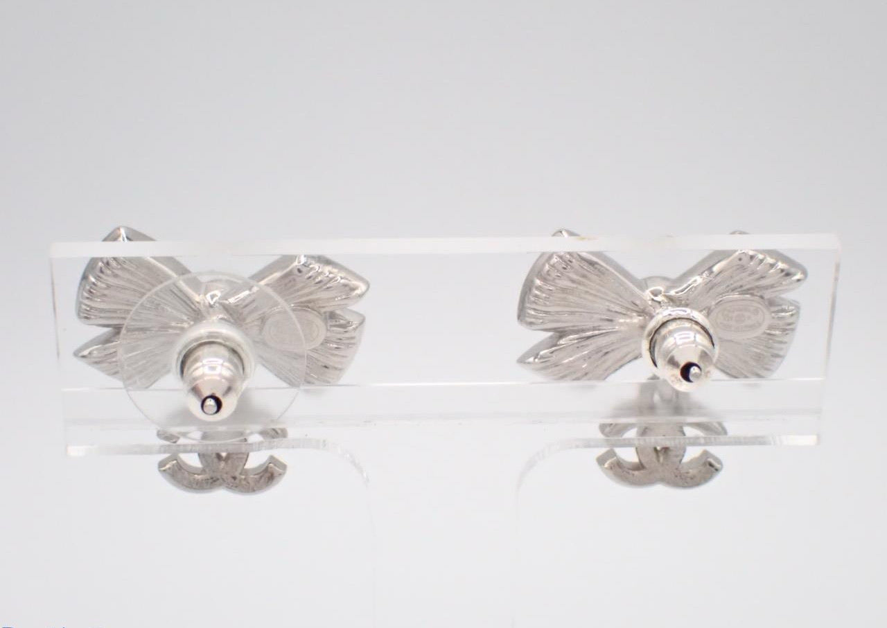 Chanel 2023 Crystal Bow & Pearl Drop Earrings