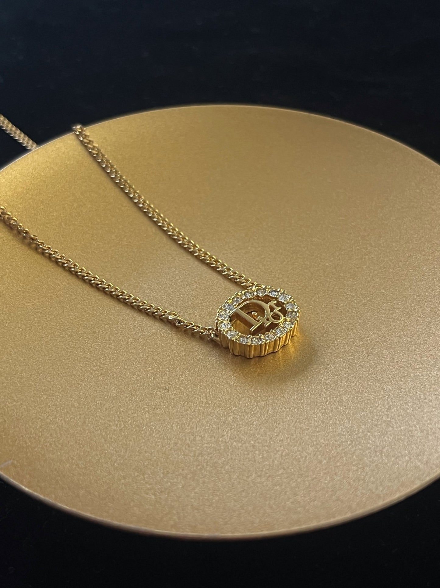 Vintage Dior Crystal Oval Pendant Necklace