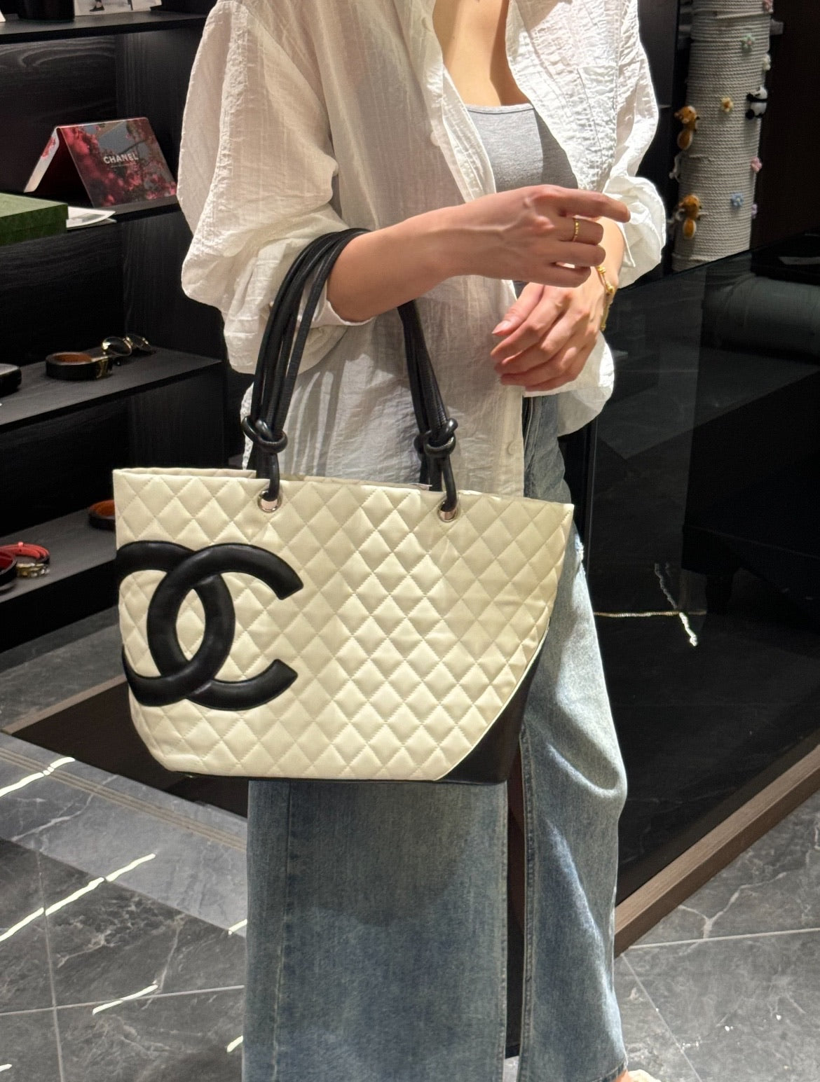 Chanel Cambon Ligne Quilted Tote – White & Black