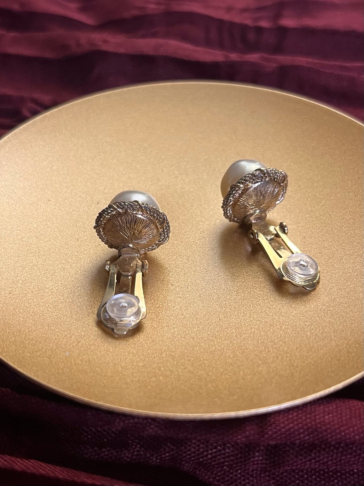 Vintage Dior Twisted Gold-Trim Pearl Clip-On Earrings