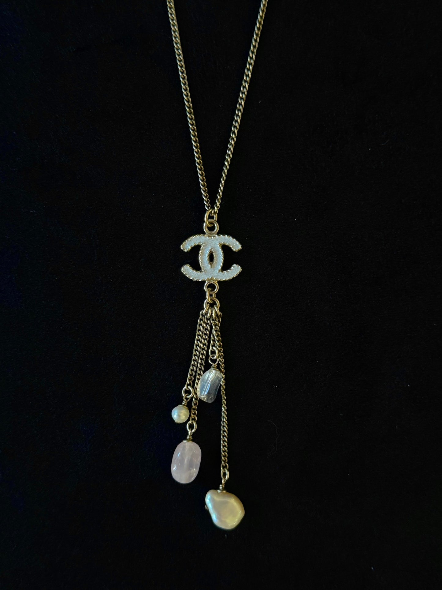 Chanel Crystal CC Pearl Tassel Necklace