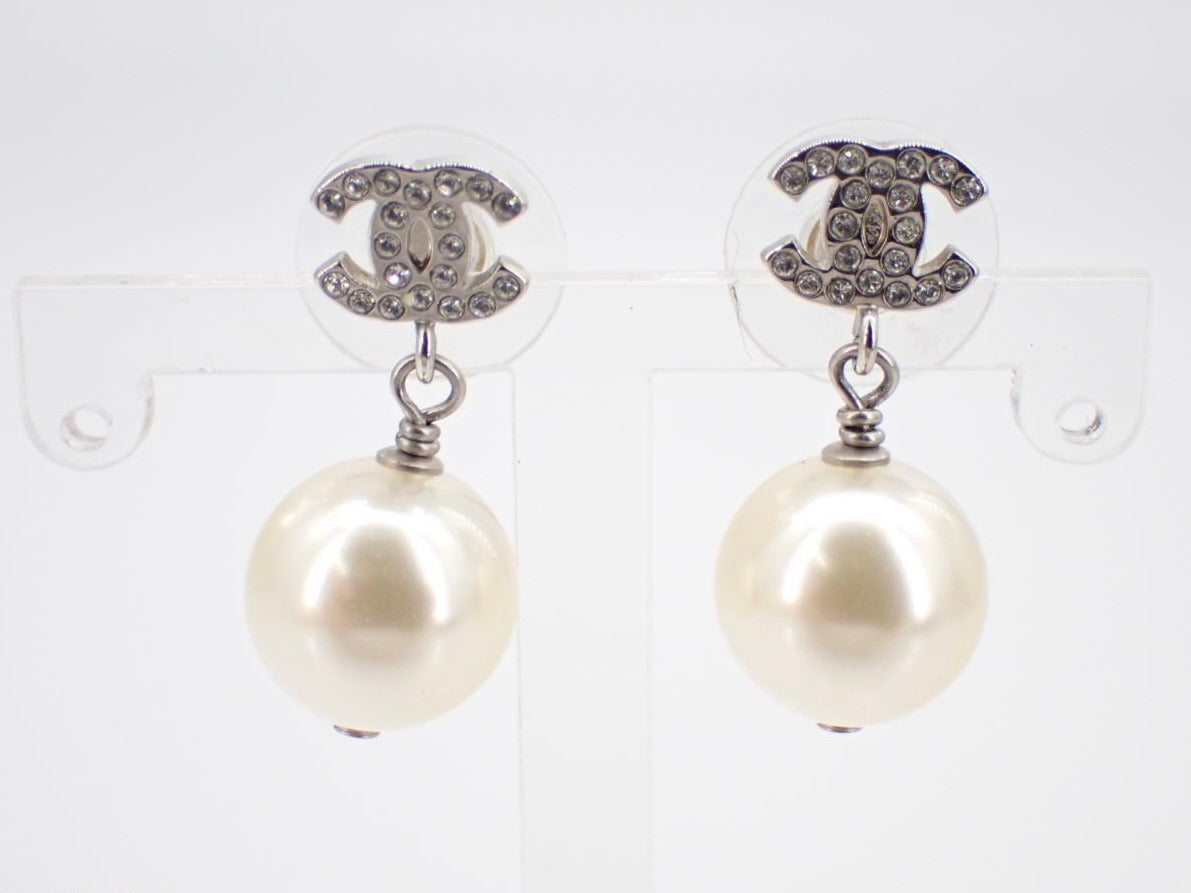 Vintage Chanel 2022 Crystal & Pearl CC Stud Earrings