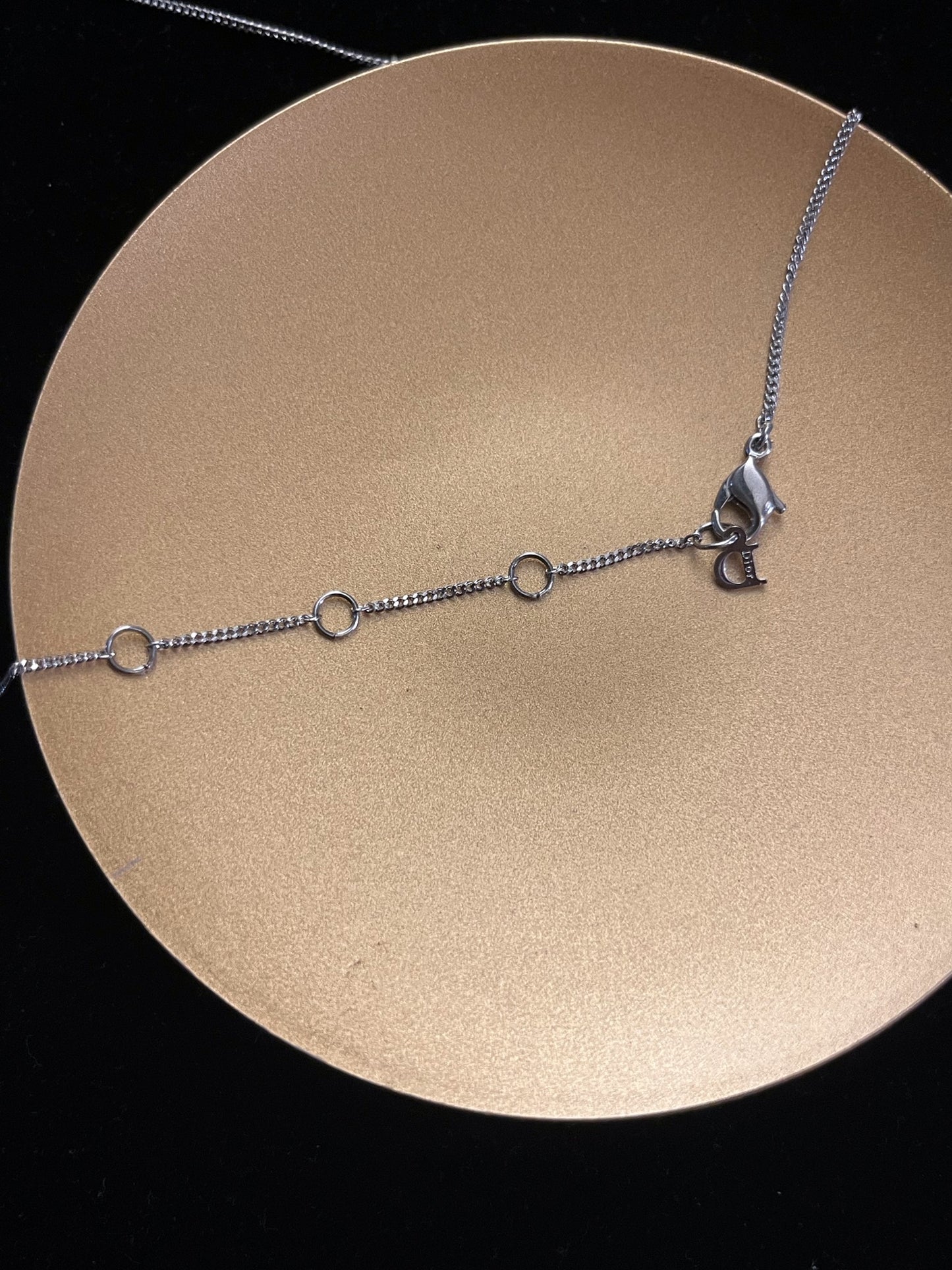 Vintage Dior Silver Logo Pendant Necklace with Pink Crystal Accent