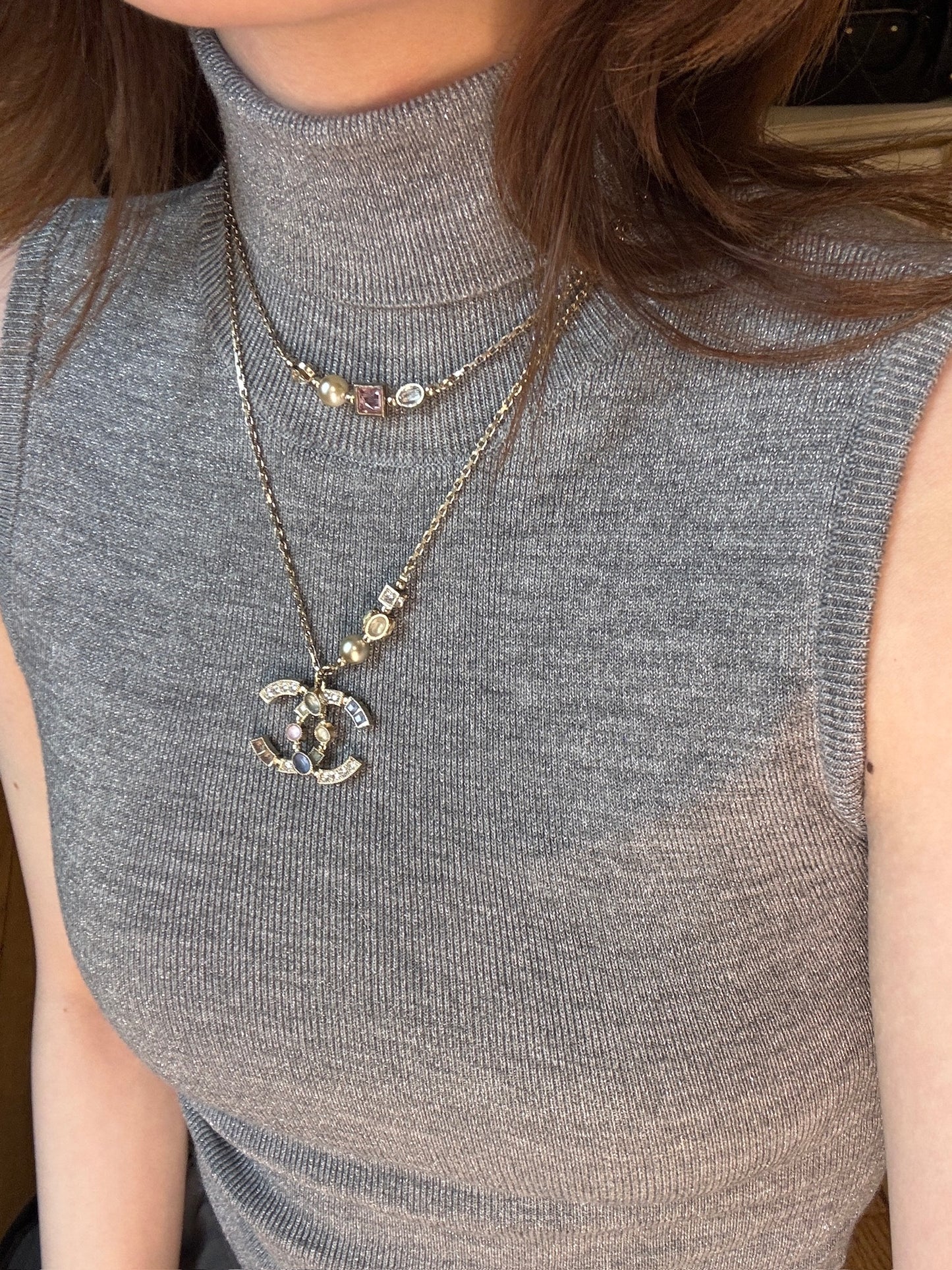 Chanel Pastel Crystal CC Pendant Necklace