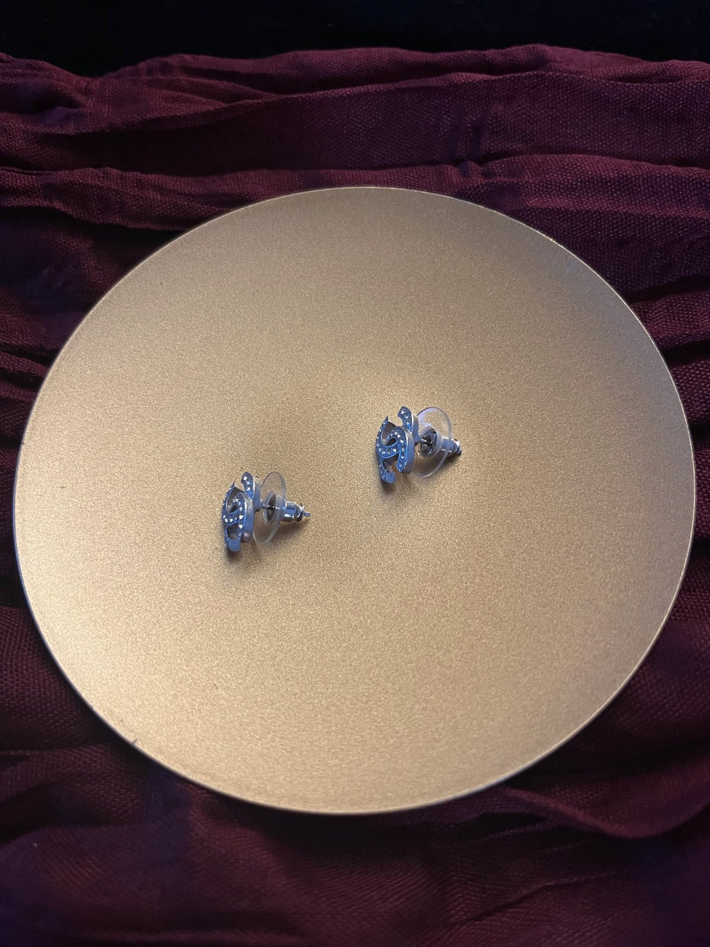 Chanel 2015 Mini Double C Crystal Stud Earrings
