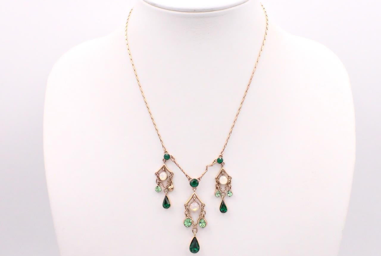 Givenchy 1990s Vintage Green Crystal Drop Statement Necklace