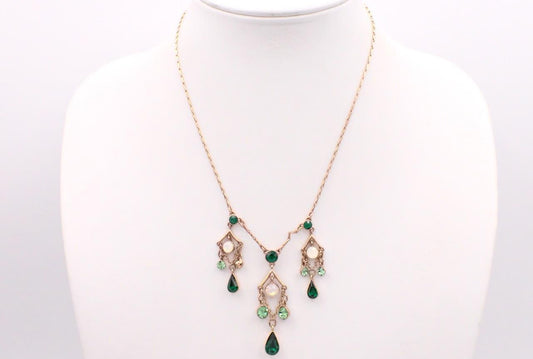 Givenchy 1990s Vintage Green Crystal Drop Statement Necklace