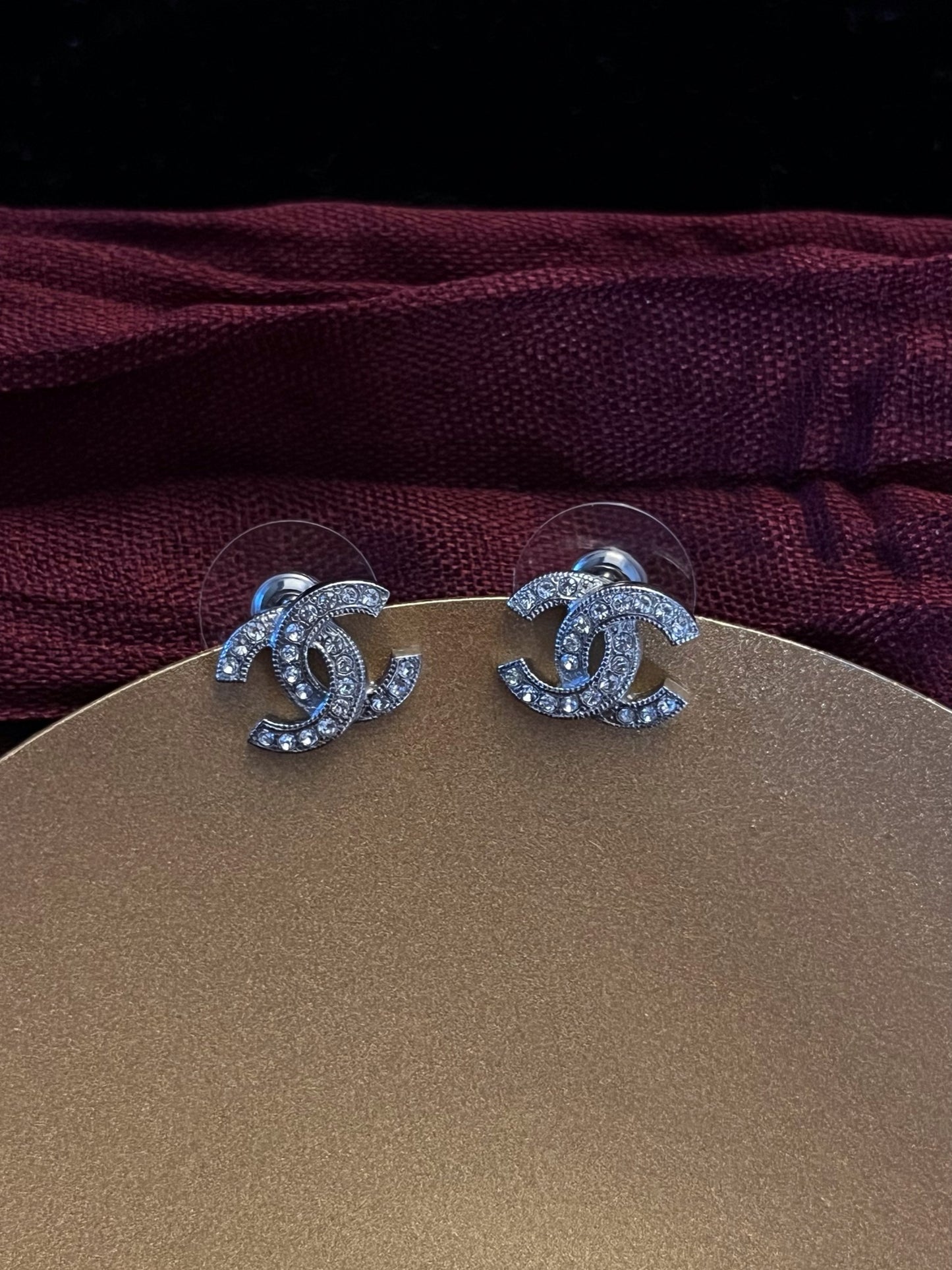 Chanel 2015 Mini Double C Crystal Stud Earrings