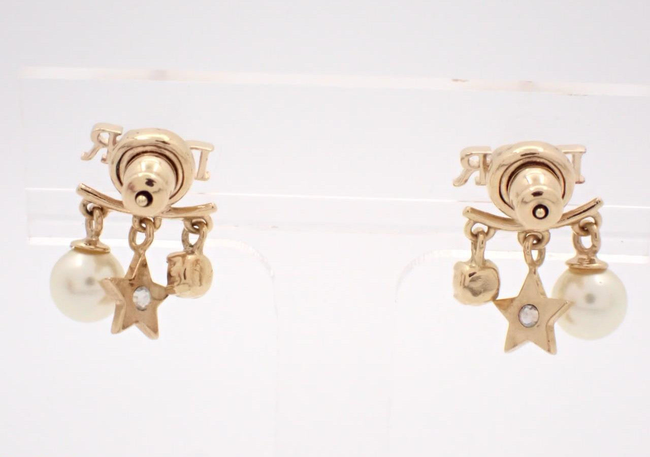 Vintage Dior “Revolution” Double Pearl Star Charm Earrings