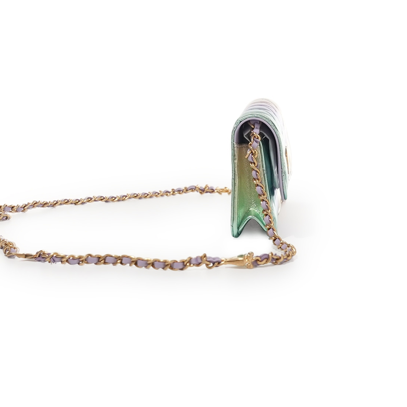 Chanel Rainbow Quilted Lambskin Phone Holder with Chain Gold Hardware, 2023 (Online Exclusive)