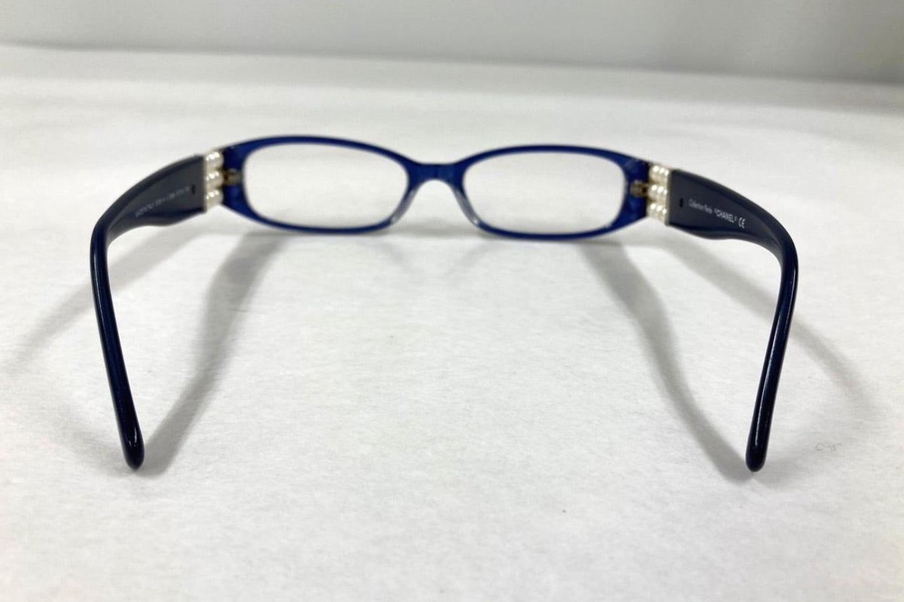 Chanel Vintage Black Slim Frame Glasses with Triple Pearl Detail
