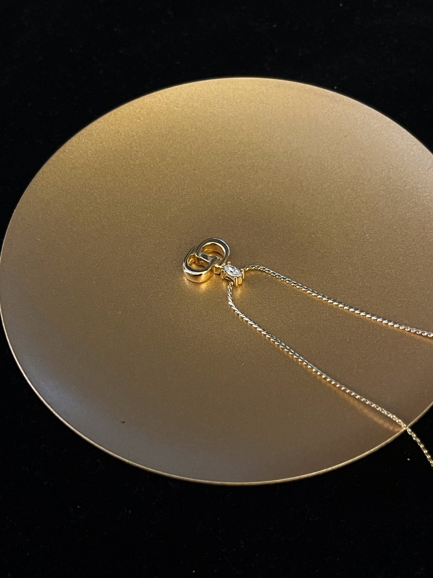 Vintage Dior Gold CD Logo Crystal Pendant Necklace