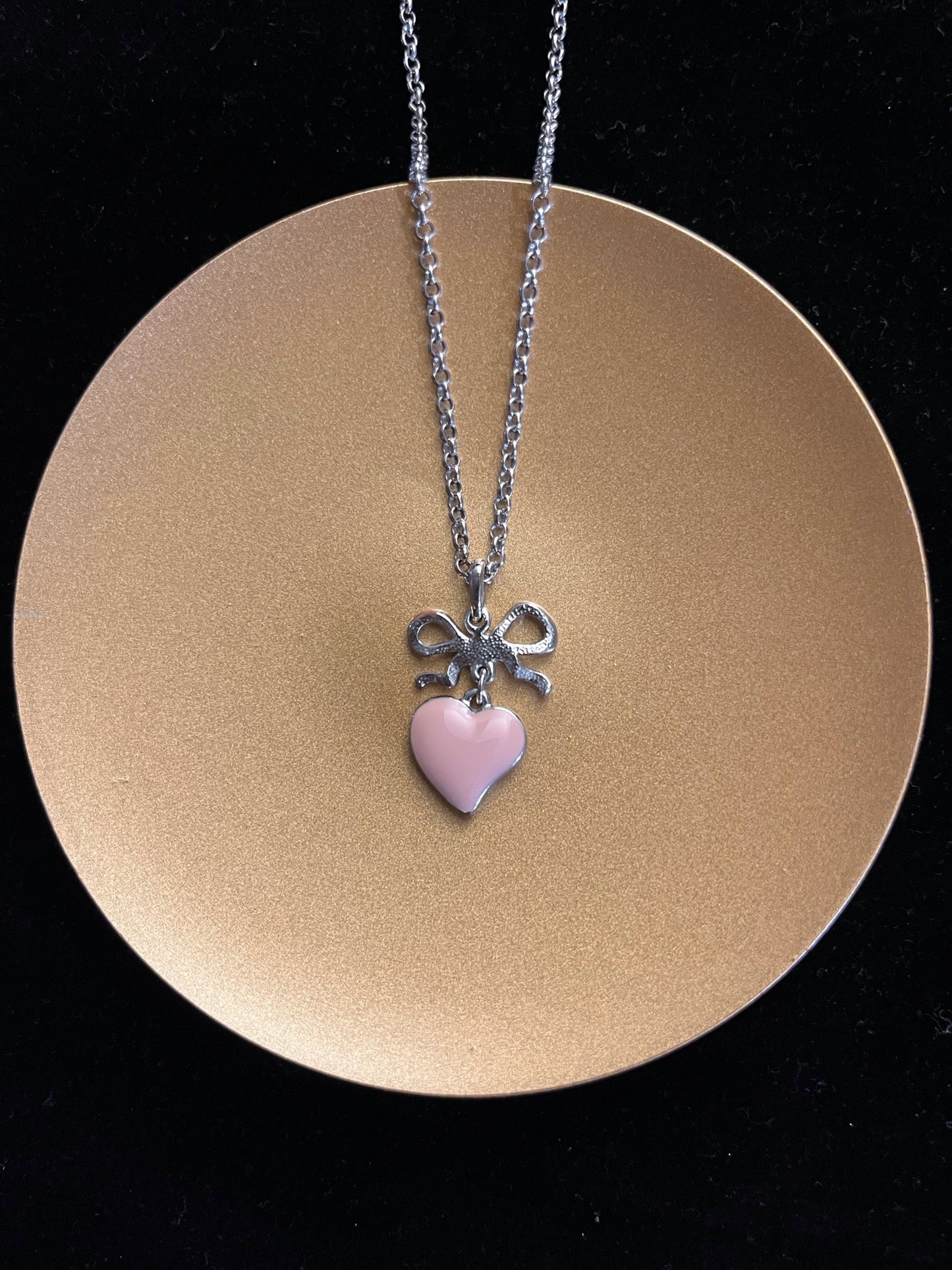 Vintage Vivienne Westwood Silver Bow Double-Sided Pink Heart Orb Necklace