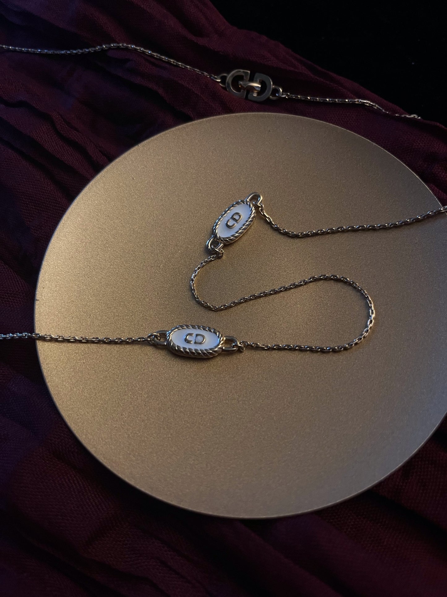 Vintage Dior c.1990 Platinum-Tone Enamel CD Rope Chain Necklace