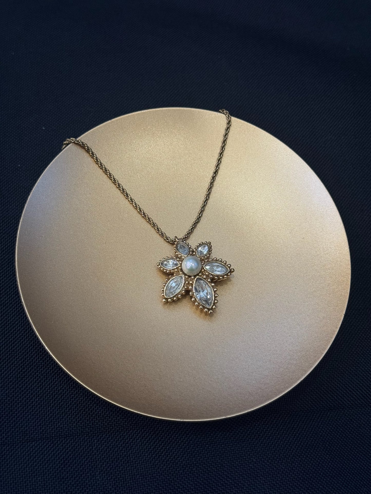 Vintage Dior Baroque Crystal Flower Pendant Necklace