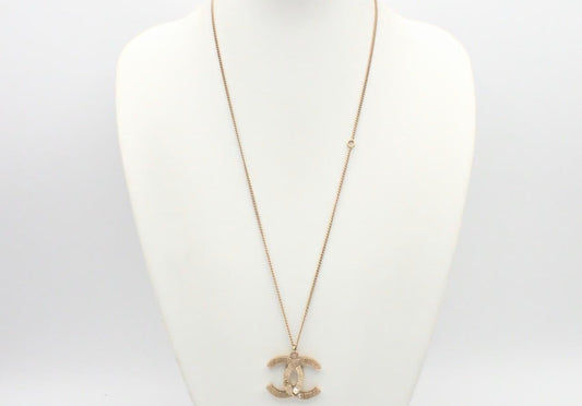 Chanel 2011 Textured CC Pearl & Crystal Leaf Pendant Necklace