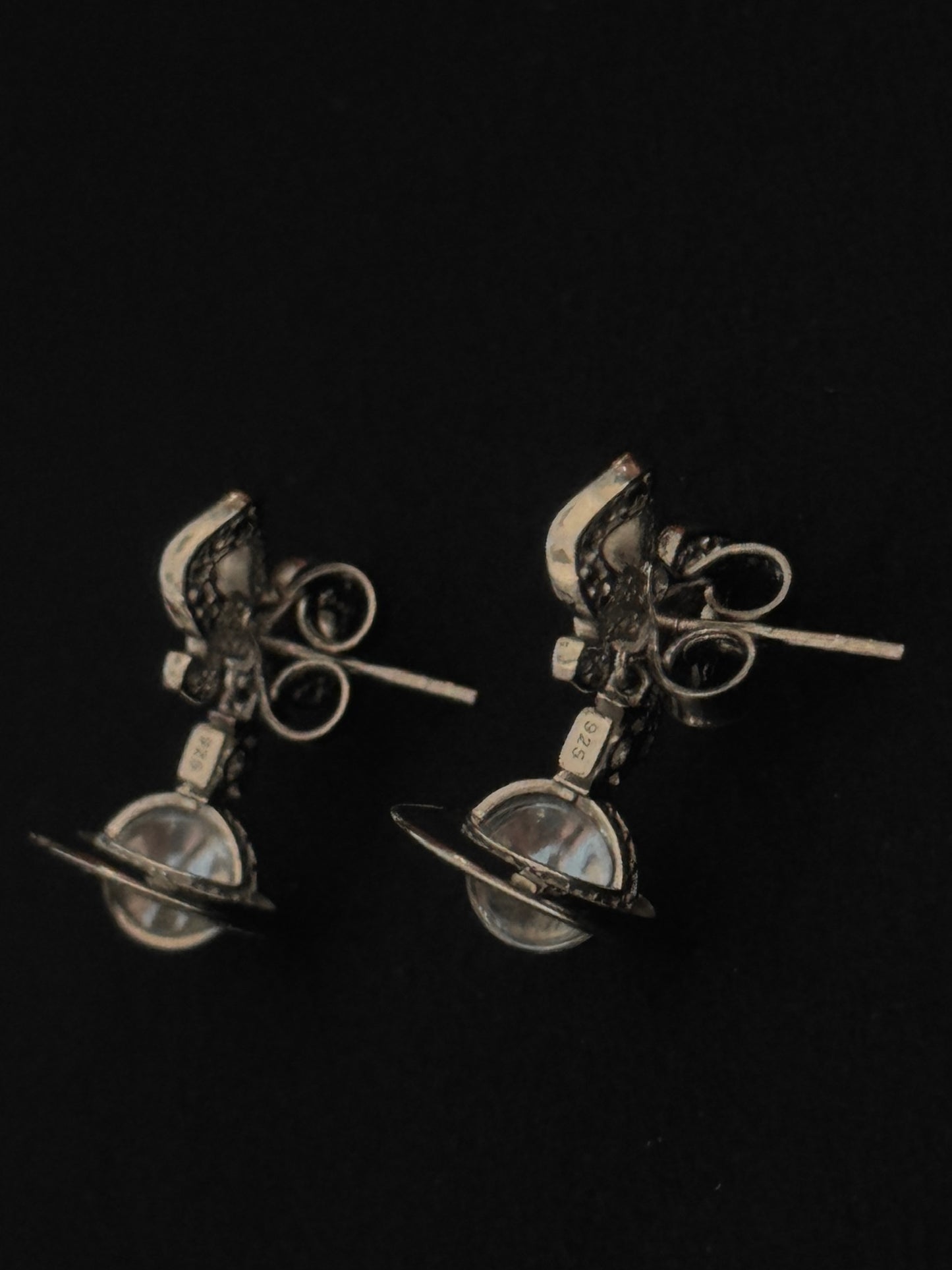 Vivienne Westwood Crystal Bow Orb Pearl Drop Earrings