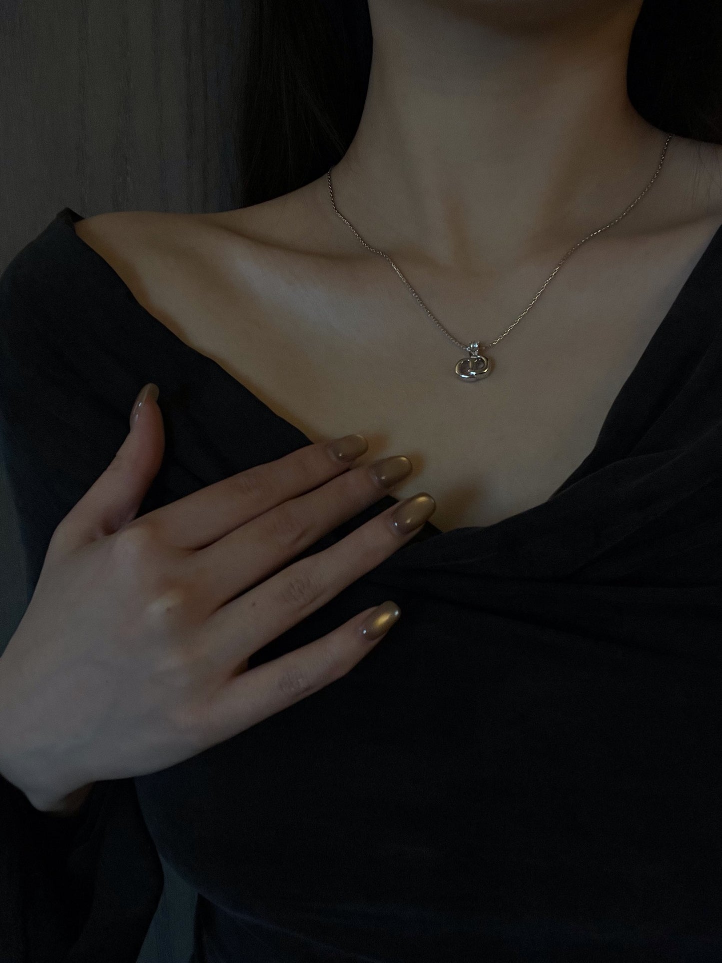 Dior Vintage Silver Crystal Crown CD Necklace