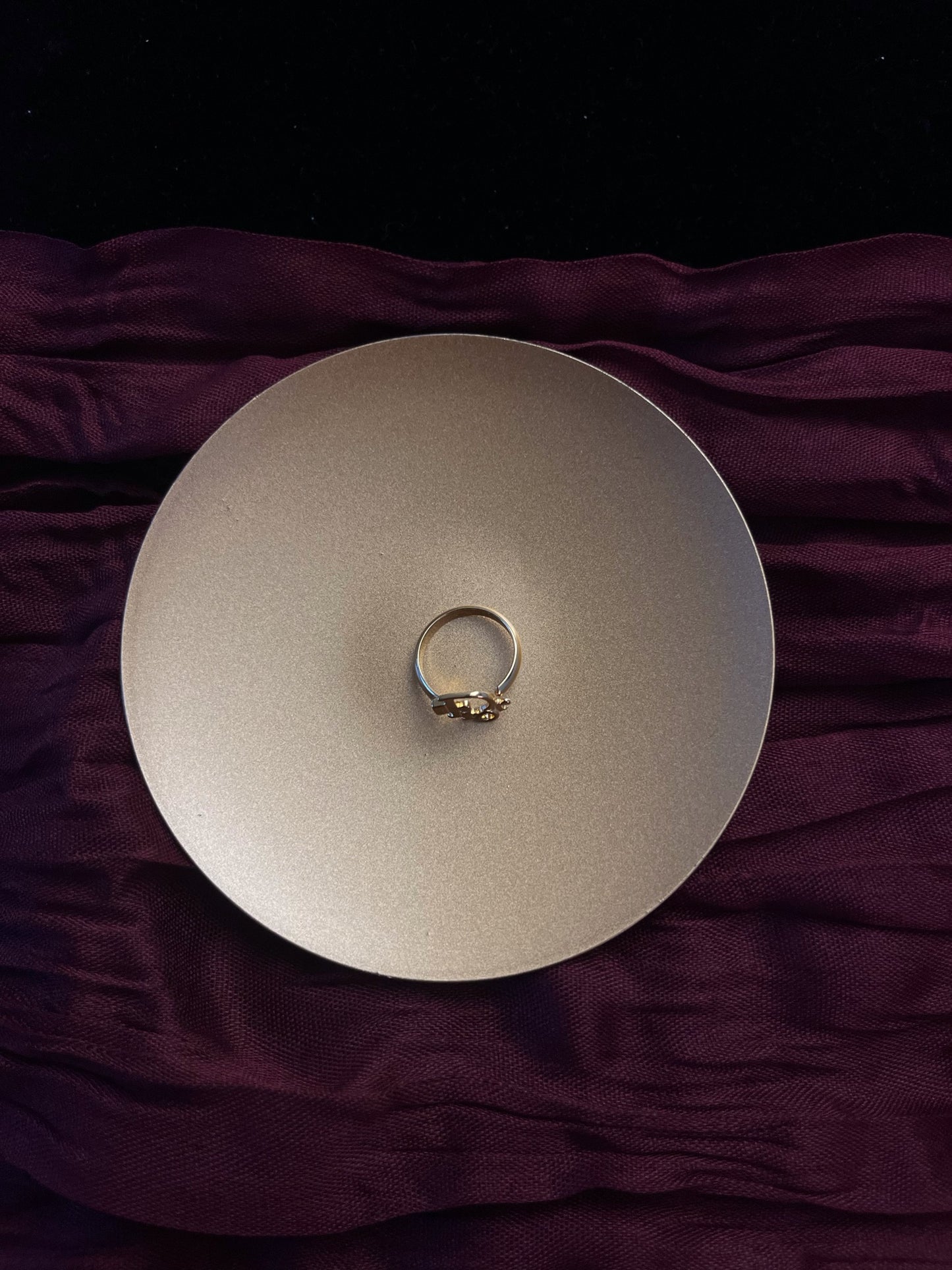 Vintage Dior Gold-Tone “D” Charm Ring with Crystal Accent