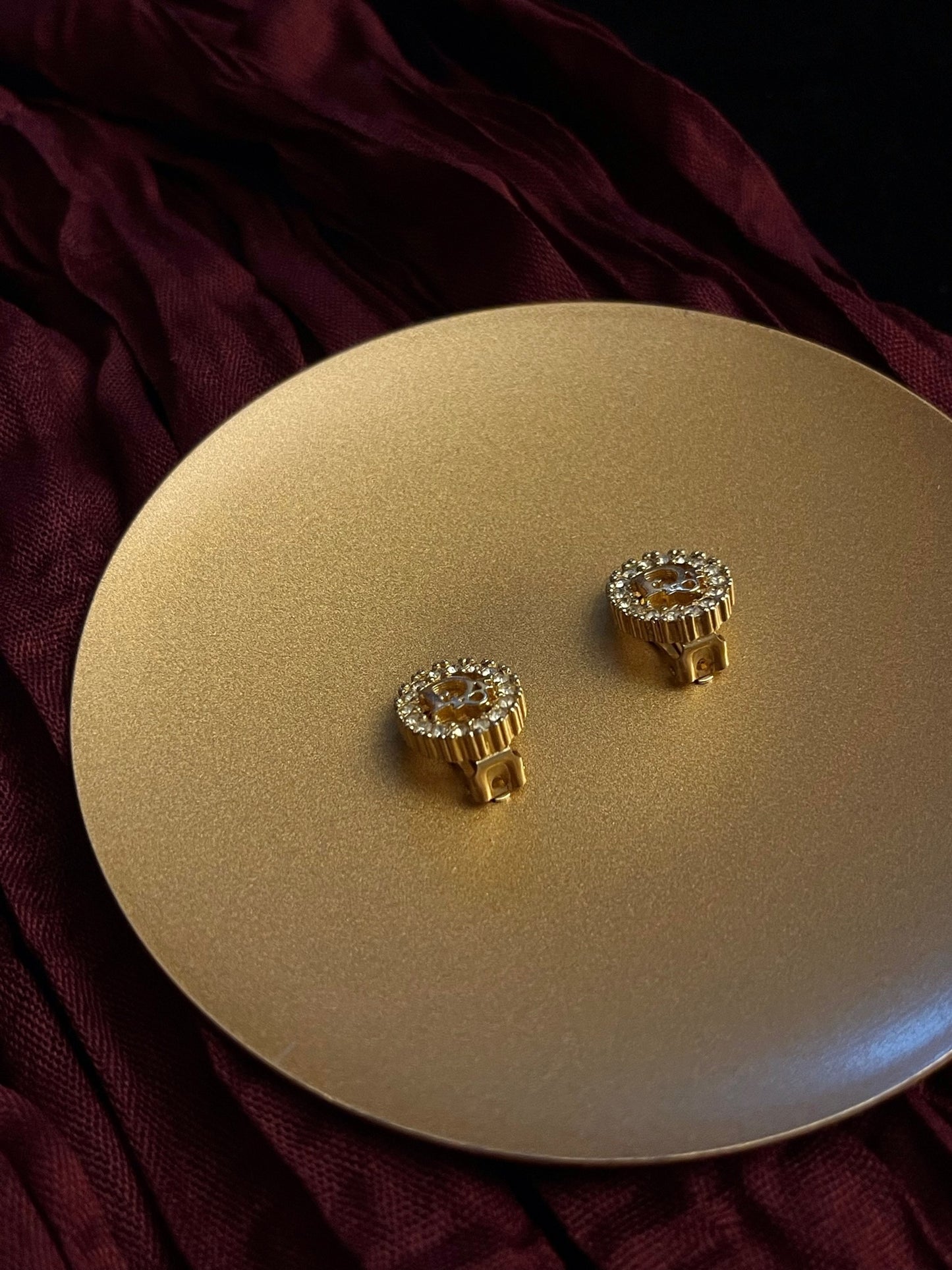 Vintage Dior Gold Pavé CD Logo Ear Clips