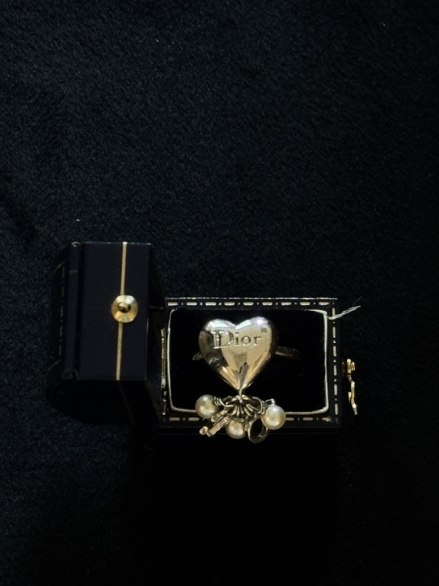 Christian Dior Heart Logo Pearl Charm Ring