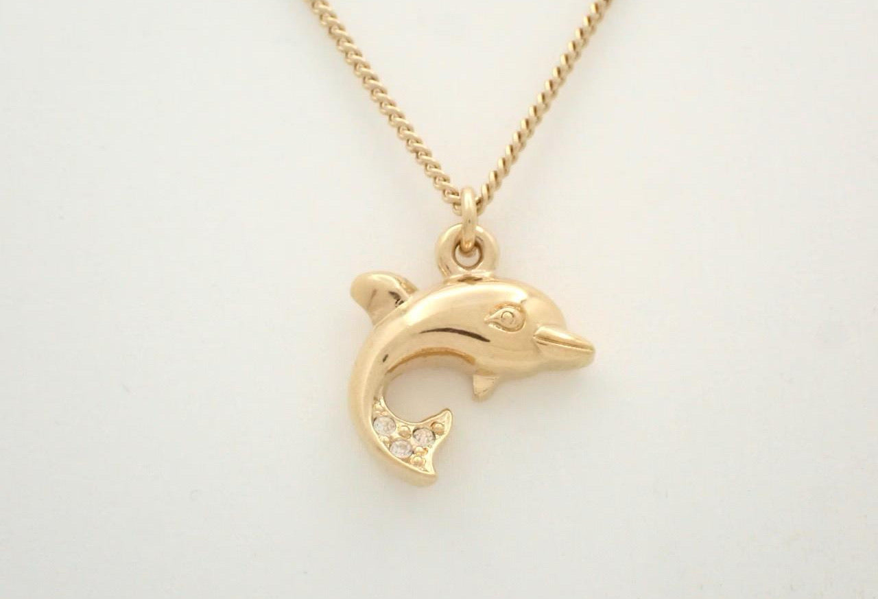 Dior Gold-Tone Crystal Dolphin Pendant Necklace