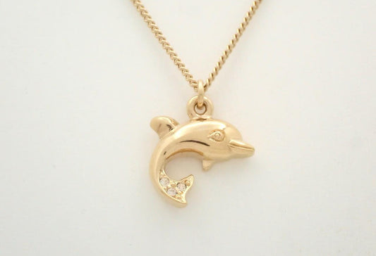 Dior Gold-Tone Crystal Dolphin Pendant Necklace