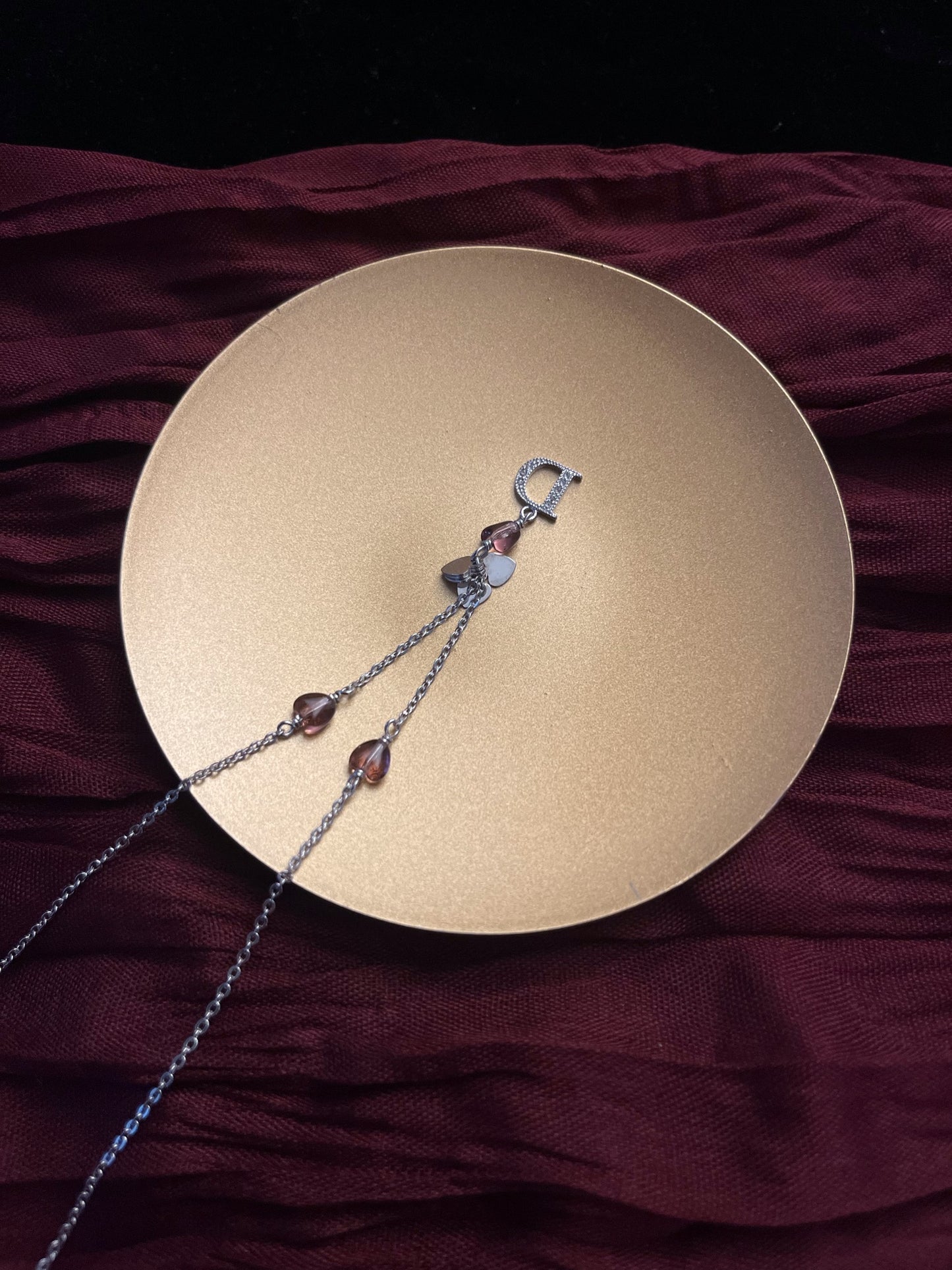 Dior Vintage Silver Heart & Rhinestone “D” Pendant Necklace
