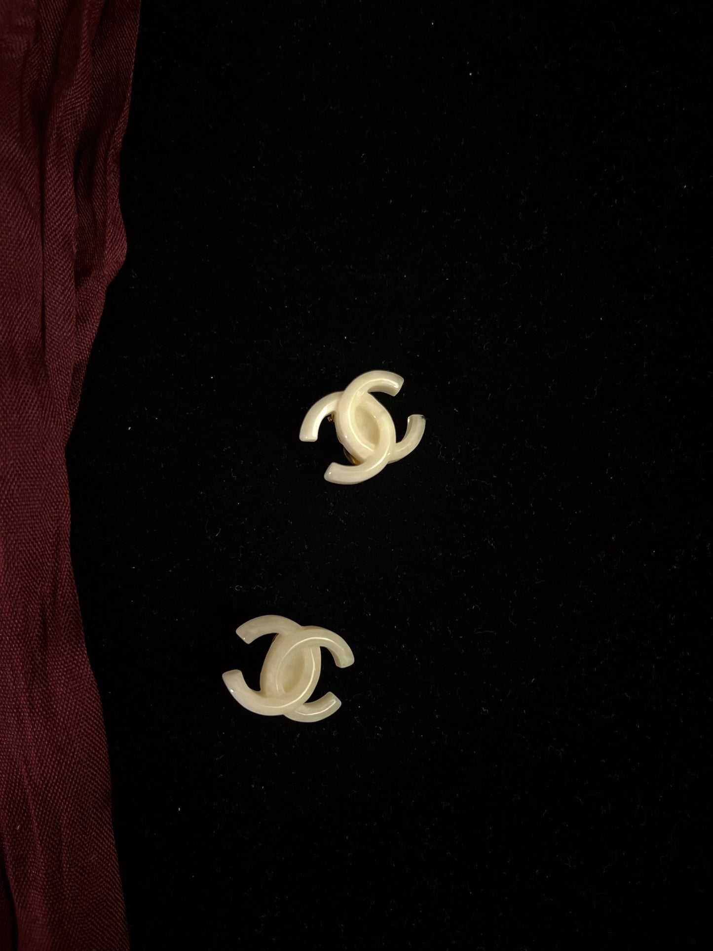 Chanel 2002 Milky White Faux Jade CC Clip-On Earrings