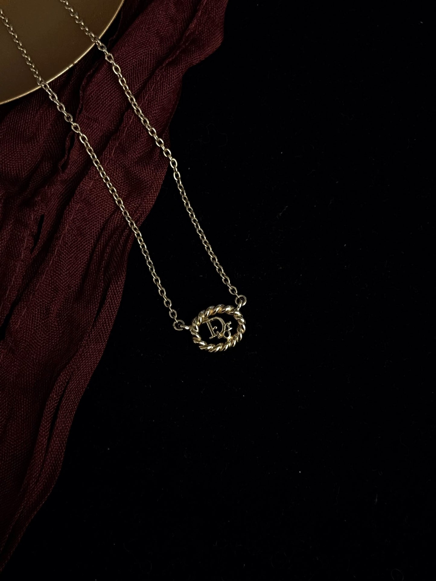 Vintage Dior Gold Rope-Frame Logo Pendant Necklace