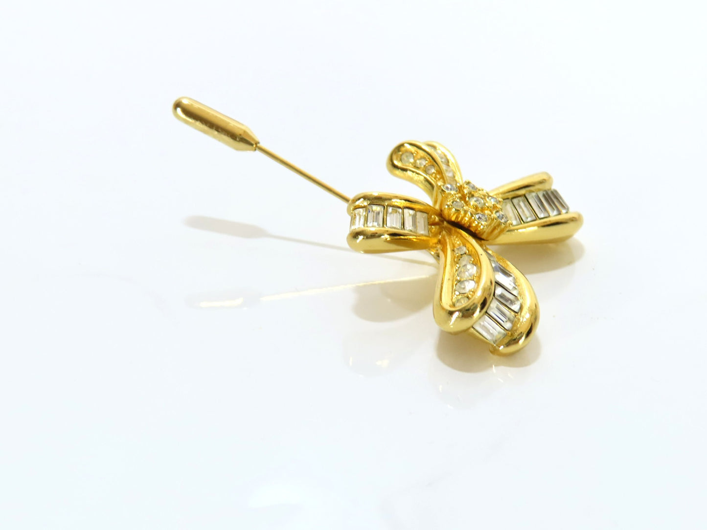 Vintage Dior Gold Crystal Bow Brooch