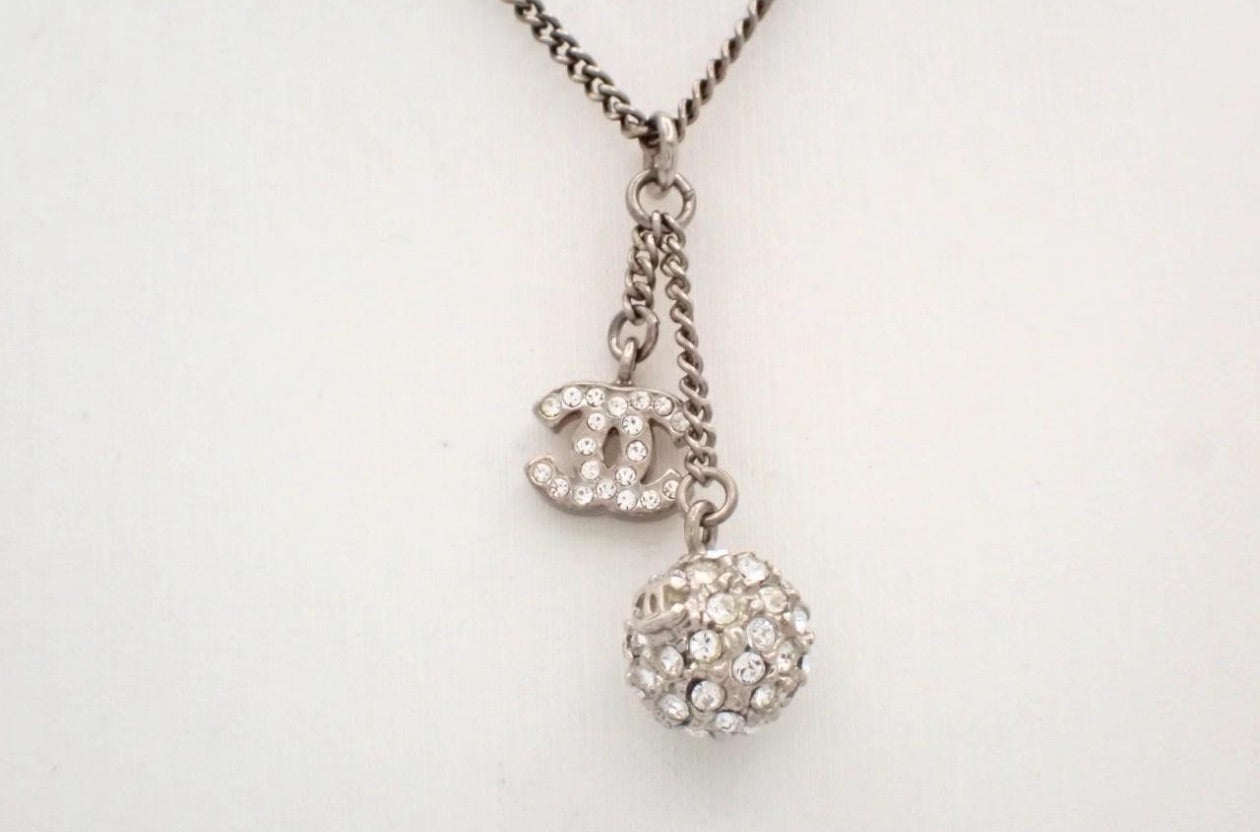 Chanel Crystal CC & Ball Drop Necklace