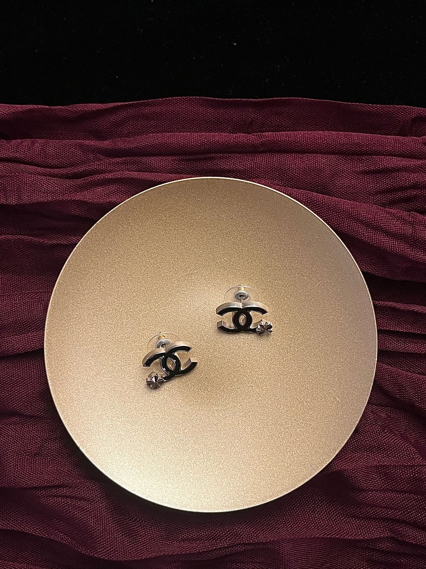 Chanel 2012 Black & Gold Clover CC Stud Earrings