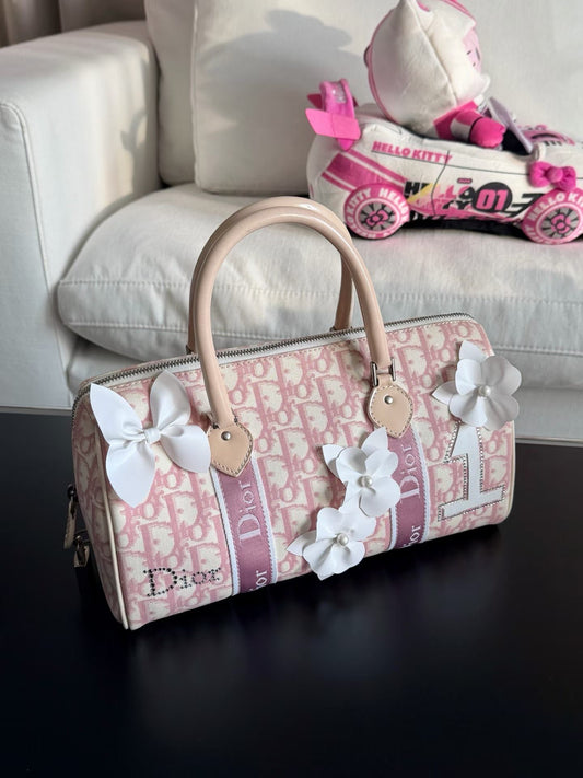 Dior Pink Oblique Floral Bowler Handbag