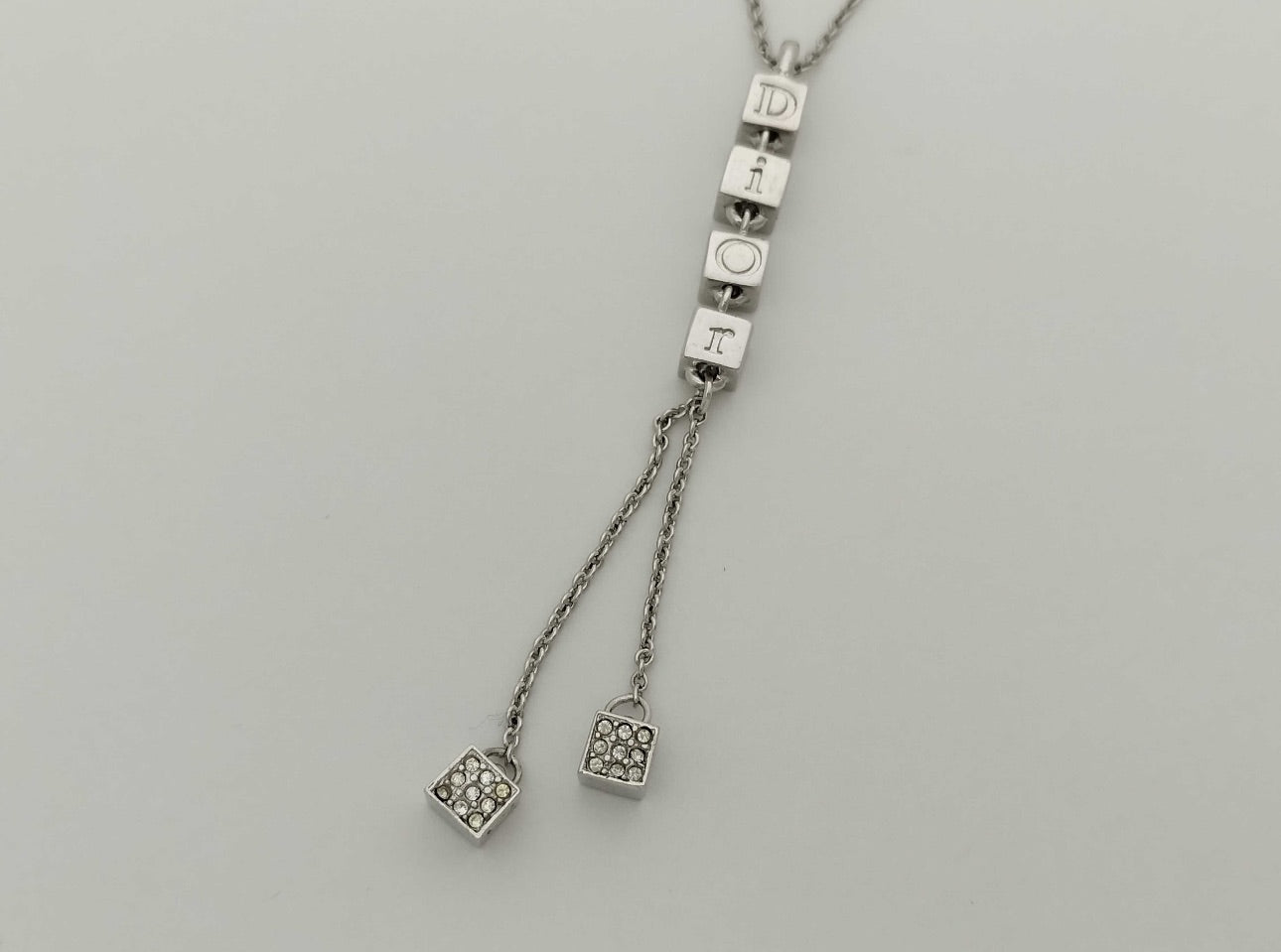 Dior Vintage Silver-Tone Geometric Crystal Tassel Necklace